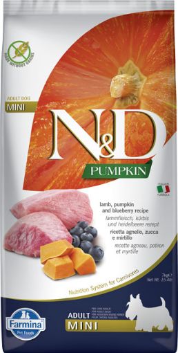 F33642 FARMINA N&D PUMPKIN - DOG Dry Lamb&Blueberry ADULT MINI 7 kg paveikslėlis