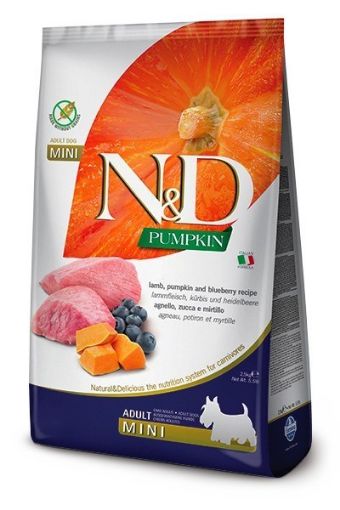 F33277 FARMINA N&D PUMPKIN - DOG Dry Lamb&Blueberry ADULT MINI 2,5 kg (pak.4) paveikslėlis