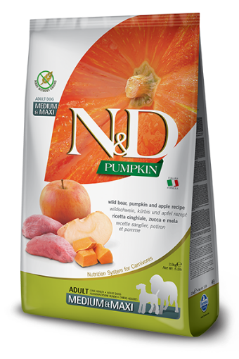 F33307 FARMINA N&D PUMPKIN - DOG Dry Wild Boar&Apple ADULT MED&MAX 2,5 kg (pak.4) paveikslėlis