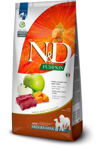 F39101 FARMINA N&D PUMPKIN - DOG Dry Venison&Apple ADULT MEDIUM MAXI 12 kg paveikslėlis