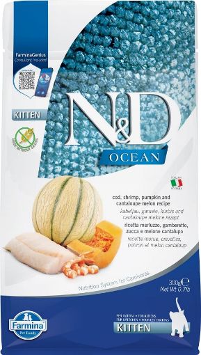 F38845 FARMINA N&D OCEAN - CAT Dry Cod Shrimp Pumpkin&Cantaloupe KITTEN 300 gr (pak.16) paveikslėlis