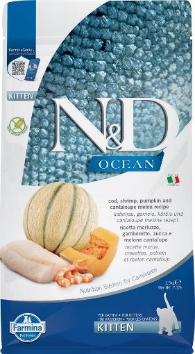 F38852 FARMINA N&D OCEAN - CAT Dry Cod Shrimp Pumpkin&Cantaloupe KITTEN 1,5 kg (pak.8) paveikslėlis