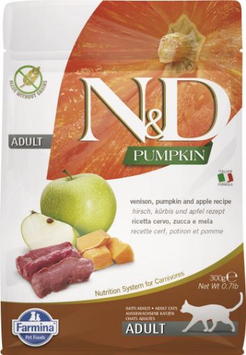 F35363 FARMINA N&D PUMPKIN - CAT Dry Venison&Apple ADULT 300 gr (pak.16) paveikslėlis