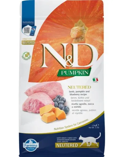 F40121 FARMINA N&D PUMPKIN - CAT Dry Lamb&Blueberry NEUTERED ADULT 300 g (pak.16) paveikslėlis