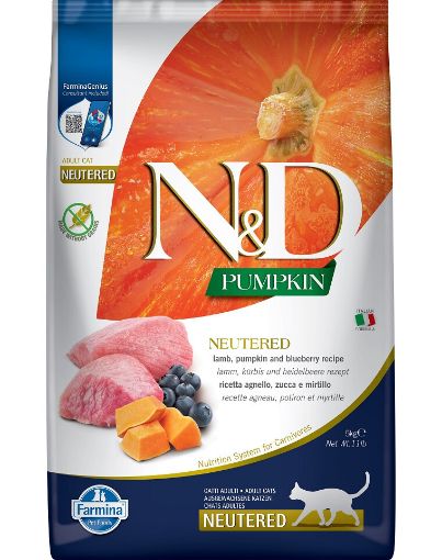 F40244 FARMINA N&D PUMPKIN - CAT Dry Lamb&Blueberry NEUTERED ADULT 5 kg paveikslėlis
