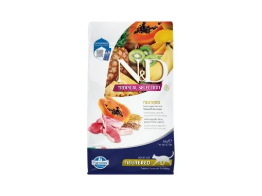 F42118 FARMINA N&D TROPICAL SELECTION - CAT Dry Lamb, Spelt, Oats NEUTERED 300 gr (pak.16) paveikslėlis