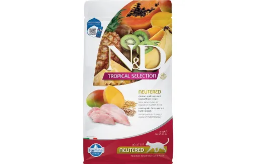 F42200 FARMINA N&D TROPICAL SELECTION - CAT Dry Chicken, Spelt, Oats NEUTERED 1,5 kg (pak.8) paveikslėlis