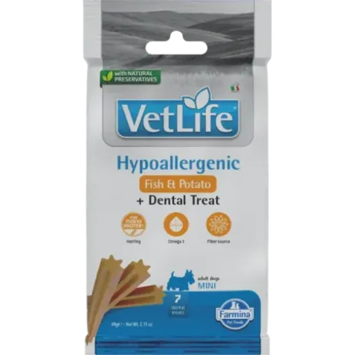 F43085 FARMINA  VET LIFE - DOG TREAT - HYPOALLERGENIC Fish&Potato ADULT MINI 60 g paveikslėlis