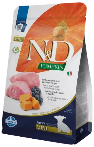 F33239 FARMINA N&D PUMPKIN - DOG Dry Lamb&Blueberry PUPPY MINI 2,5 kg (pak.4) paveikslėlis