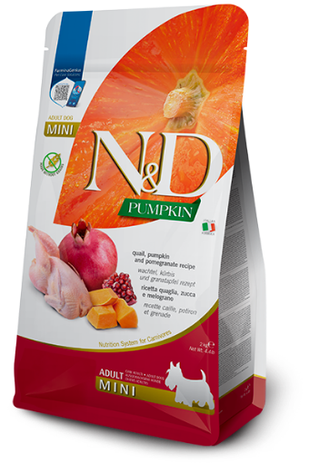 F39002 FARMINA N&D PUMPKIN - DOG Dry Quail&Pomegr ADULT MINI 2 kg (pak.4) paveikslėlis