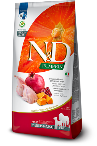 F39033 FARMINA N&D PUMPKIN - DOG Dry Quail&Pomegr ADULT MEDIUM MAXI 12 kg paveikslėlis
