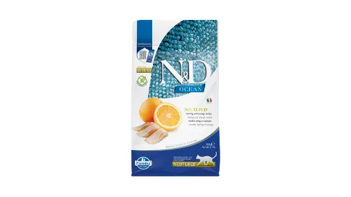 F40145 FARMINA N&D OCEAN - CAT Dry Herring&Orange NEUTERED ADULT 300 gr (pak.16) paveikslėlis