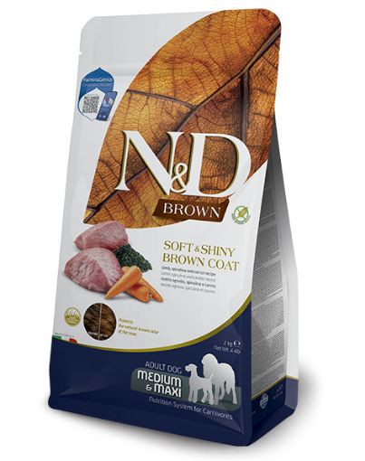 F44693 FARMINA N&D BROWN - DOG Dry Lamb Spirulina&Carrot ADULT MED&MAX 2 kg paveikslėlis