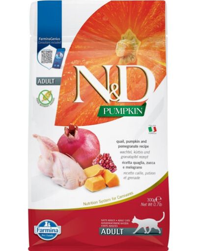 F35332 FARMINA N&D PUMPKIN - CAT Dry Quail&Pomegranate ADULT 300 g (pak.16) paveikslėlis