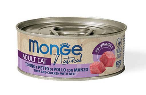 M07276 Monge Natural - Wet Cat Cans Tuna & chicken with beef 80 g paveikslėlis