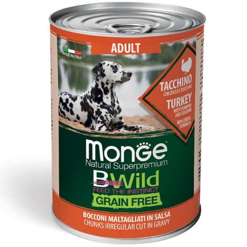 M12645 Monge BWILD Dog Adult Chunkies Grain Free Turkey with Pumpkin&Zucchini 400g paveikslėlis