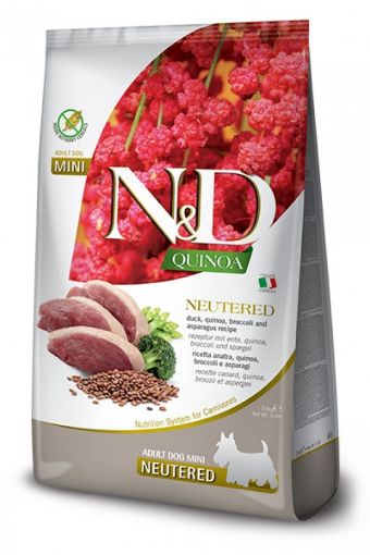 F38630 FARMINA N&D QUINOA - DOG Dry NEUTERED Duck Broccoli&Asparagus ADULT MINI 2,5 kg (pak.4) paveikslėlis