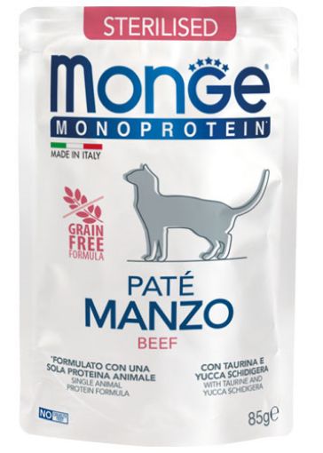 M13741 Monge Monoprotein - Cat Pouches Pate Adult Sterilised BEEF 85 g (28) paveikslėlis