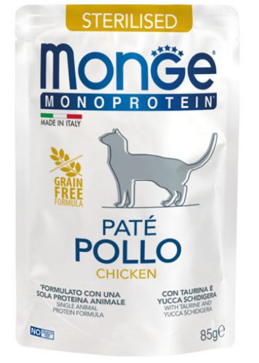 M13710 Monge Monoprotein - Cat Pouches Pate Adult Sterilised CHICKEN 85 g (28) paveikslėlis