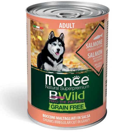 M12621 Monge BWILD Dog Adult Chunkies Grain Free Salmon with Pumpkin&Zucchini 400g paveikslėlis
