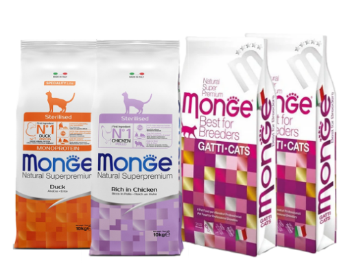 KOMP053 Monge Cat 4x10 Hairball+Sterilized+Sterilized Duck+Sensitive paveikslėlis