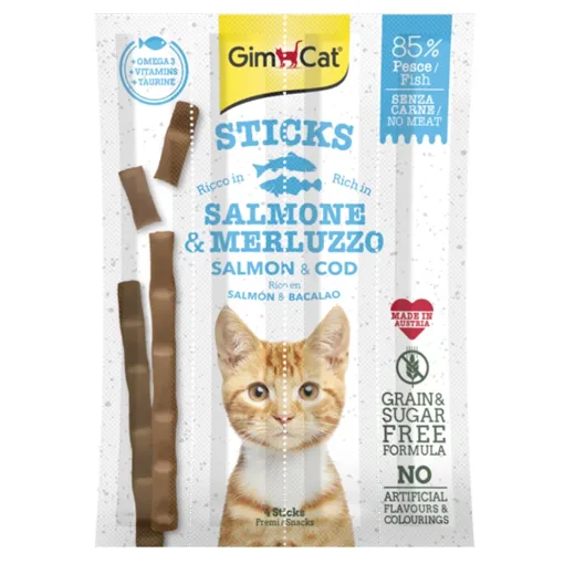 02.400778 GIMCAT STICKS SALMON & COD 4vnt GRAIN FREE paveikslėlis