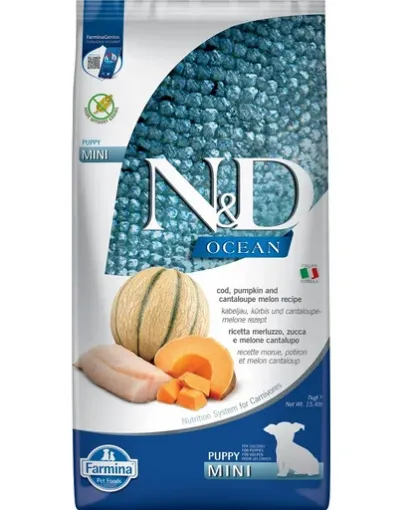 F38814 FARMINA N&D OCEAN - DOG Dry Cod Pumpkin&Cantaloupe PUPPY MINI 7 kg paveikslėlis