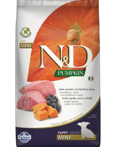 F33628 FARMINA N&D PUMPKIN - DOG Dry Lamb&Blueberry PUPPY MINI 7 kg paveikslėlis