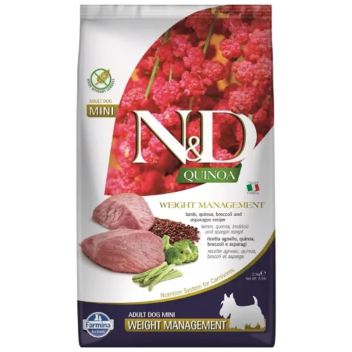 F39941 FARMINA N&D QUINOA - DOG Dry WEIGHT MANAGEMENT Lamb&Broccoli ADULT MINI 800 g (pak.10) paveikslėlis