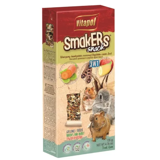 V1112 Vitapol STANDARD Smakers graužikams ir triušiams 3in1 daržovės/sald. ceratonija/vaisiai 135g paveikslėlis