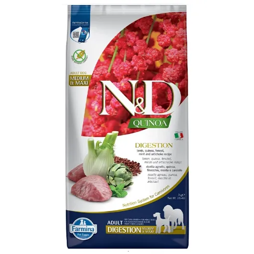 F41920 FARMINA N&D QUINOA - DOG Dry DIGESTION Lamb&Fennel ADULT MED&MAX 7 kg paveikslėlis