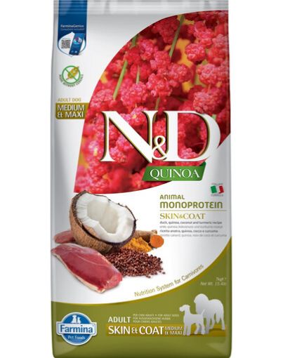 F42002 FARMINA N&D QUINOA - DOG Dry SKIN&COAT Duck&Coconut ADULT MED&MAX 7 kg paveikslėlis