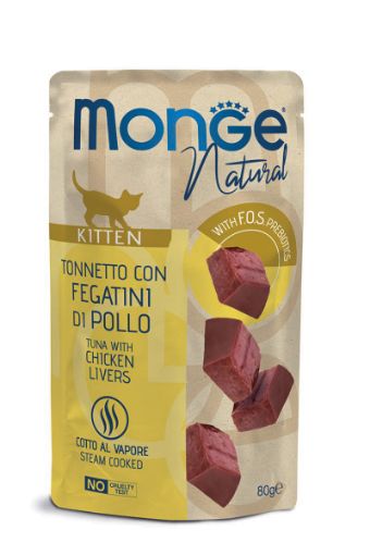 M06927 Monge Natural - Wet Cat Pouches Tuna Flakes with chicken liver in jelly - KITTEN 80 g paveikslėlis