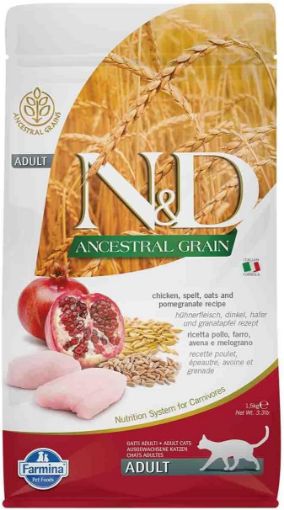 F21540 FARMINA N&D ANCESTRAL GRAIN - CAT Dry Chicken Spelt Oats&Pomegranate ADULT 300 g (pak.16) paveikslėlis