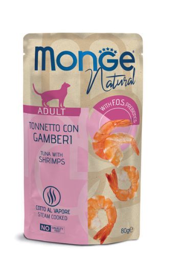 M06903 Monge Natural - Wet Cat Pouches Tuna Flakes with Shrimp in jelly 80 g paveikslėlis