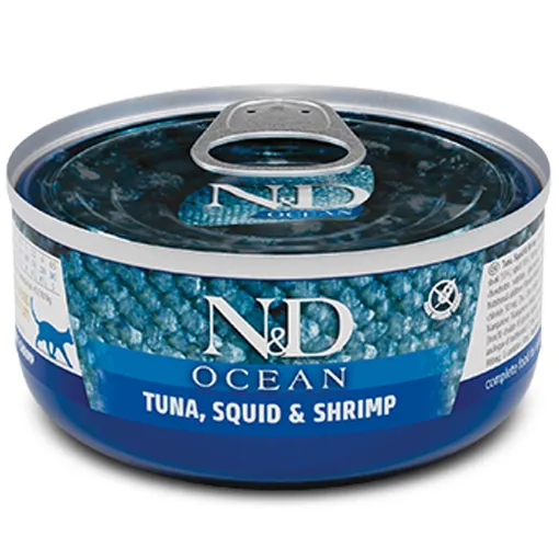 F02024 FARMINA N&D OCEAN - CAT Wet Tuna Squid&Shrimp ADULT 70 g (pak.24) paveikslėlis
