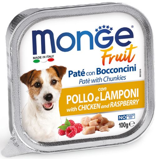 M13215 Monge Fruit - Wet Dog PATE & CHUNKIES CHICKEN & RASPBERRY 100 g paveikslėlis