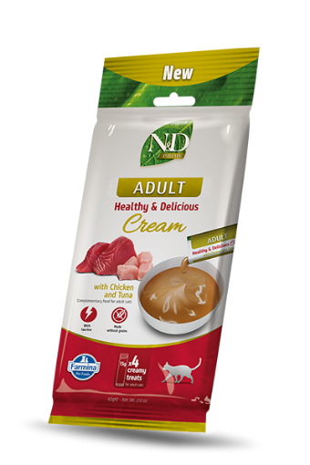 F08903 FARMINA N&D PRIME CAT - CREAM with Chicken&Tuna ADULT 4x15g (pak15) paveikslėlis