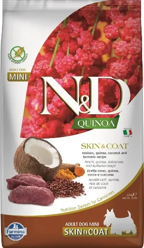 F39927 FARMINA N&D QUINOA - DOG Dry SKIN&COAT Venison&Coconut ADULT MINI 800 g (pak.10) paveikslėlis